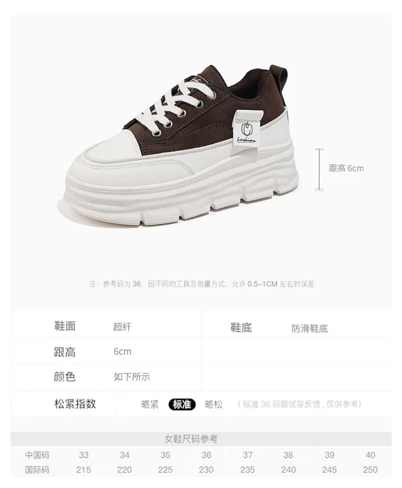 Shoes2025 Women Autumn Trend New Woman Flats Shoes Chunky Lace-up Soft-sole Casual Sneakers Female Vulcanized Shoe Walking Shoe