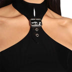 Women Sexy Halter Neck Dress Wet Look Patent Leather Long Dress Party Sleeveless Stretchy Maxi Dress Custom Strapless Costume