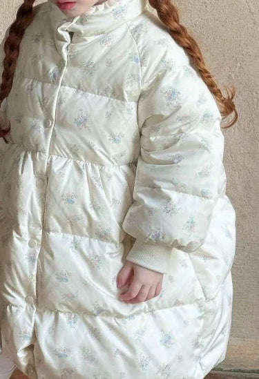 2025 Winter New Down Coat Korean Fashion Princess Floral Print Warm Cotton-padded Outerwear Kids Casual Sweetheart Parkas