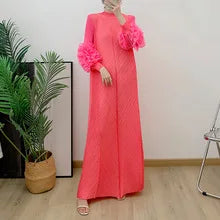 YUDX Hot Sales 2024 Summer New Pleated Formal Dresses for Women Mesh Petal Sleeve Solid Evening Party Long Maxi Dresses