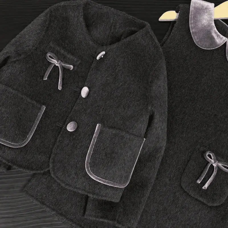 Children Elegance Top Clothing Autumn Winter Girls Clothes Set Fashion Retro Woolen Coat Jacket+Short Skirt 2Pcs Suits Kids suit
