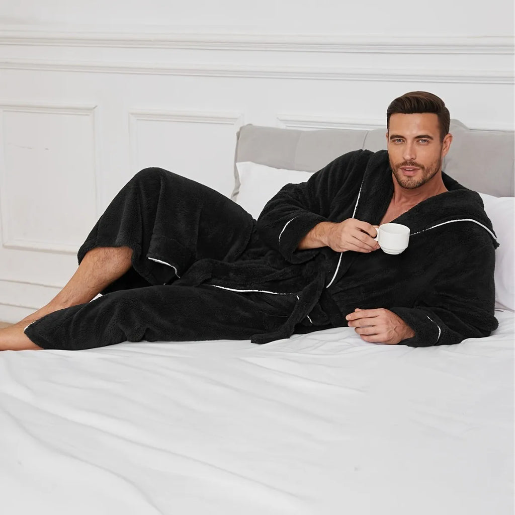Men's Autumn/Winter New Style Comfortable Cotton Flannel Robe Luxury Open-Front Couples Robe Men's Warm Bathrobe Nightwear