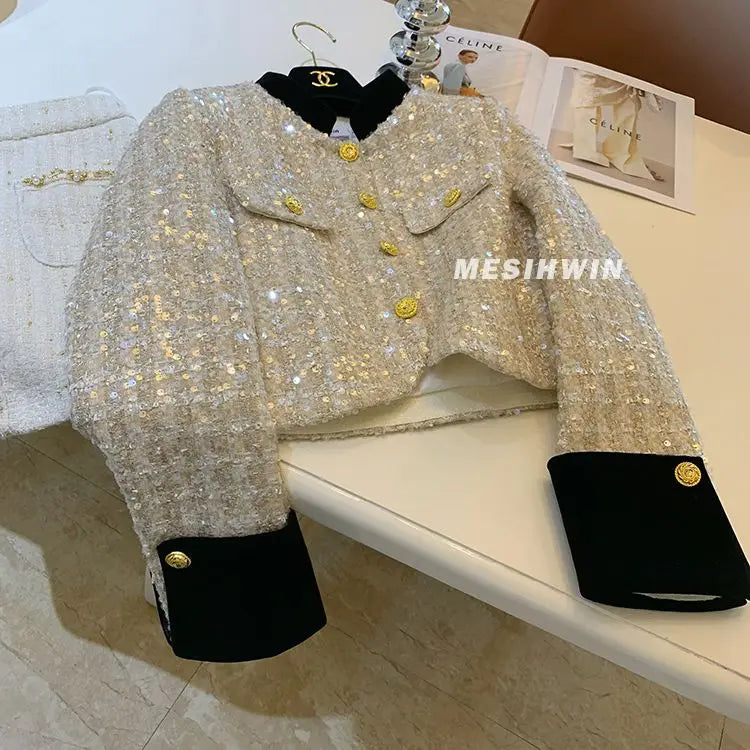 Thickened Coat Heavy Embroidery Sequins Short Coat 2024 New Tweed Top