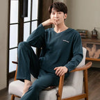Fashion Lounge Pajamas Sets Men's Spring New Long-sleeved Tops with Trousers Cotton Homewear Comfort Simple Sleepwear Two Pieces