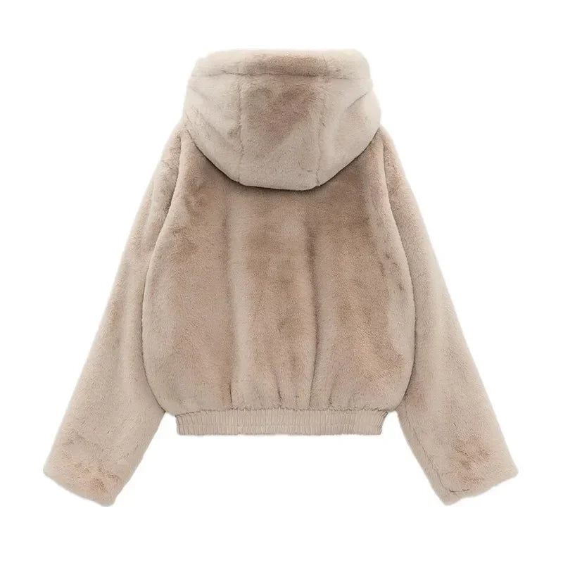 Winter Women's Casual Cotton Jacket With Hooded Artificial Fur Effect Elegant European Style Mid Age Loose Fit Coat