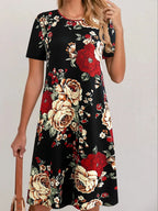 2025 cross-border printed dress women's elegant fashion summer round neck short sleeve loose skirt children cw82727