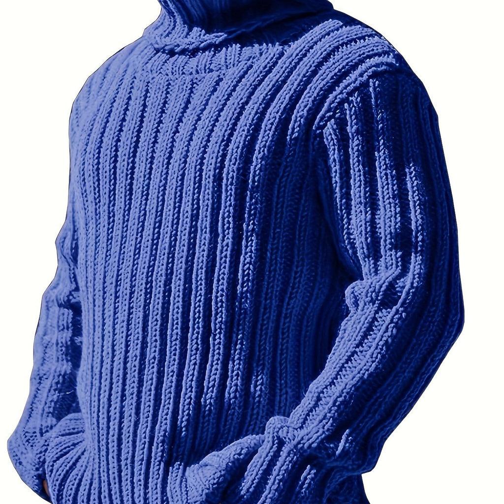 Mens Sweaters Turtleneck Cable Knitted Pullover Long Sleeve