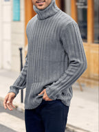 Mens Sweaters Turtleneck Cable Knitted Pullover Long Sleeve