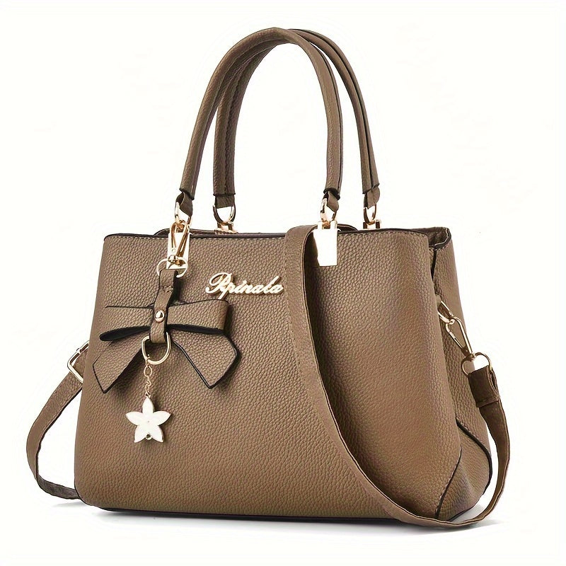 Fashion Women Larger Capacity Handbags PU Leather Shoulder Crossbody Bag Luxury Designer Vintage Ladies Top Handle Bag Bow Decor