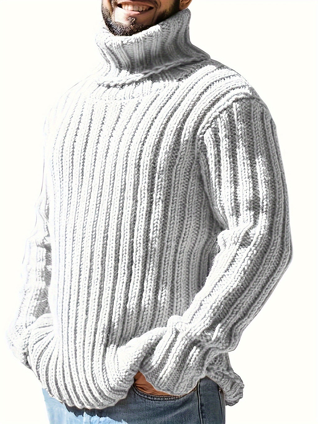Mens Sweaters Turtleneck Cable Knitted Pullover Long Sleeve