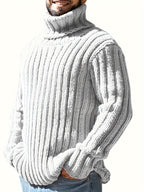 Mens Sweaters Turtleneck Cable Knitted Pullover Long Sleeve