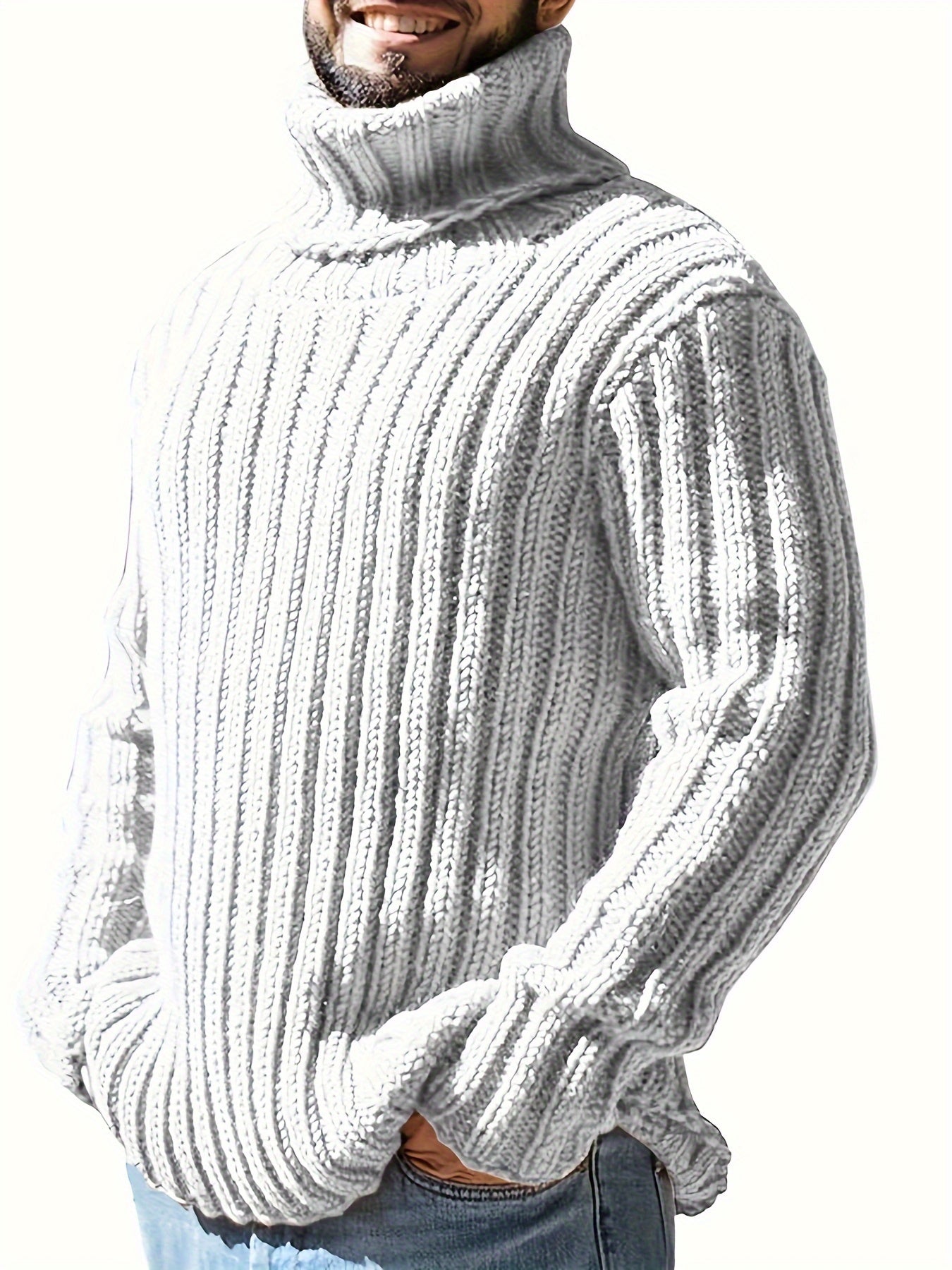 Mens Sweaters Turtleneck Cable Knitted Pullover Long Sleeve